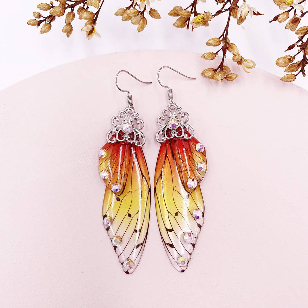 Elegant long earrings with cicada wing wings
