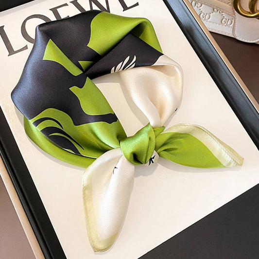 Green Patchwork Silk Scarf--Vintage Unicorn Design