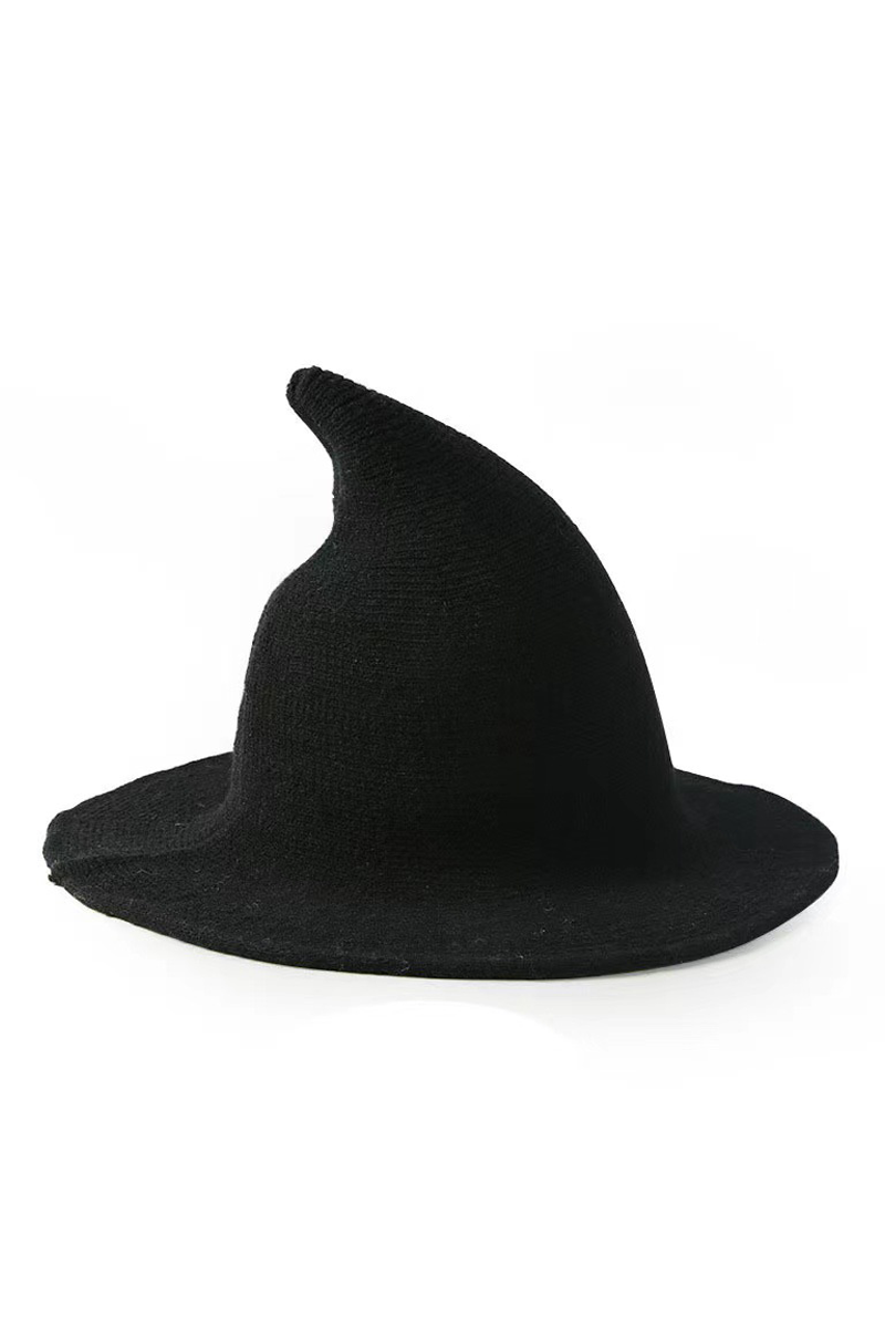 Halloween Knit Witch Hat, Wide Brim Pointed Top_CWAH0616