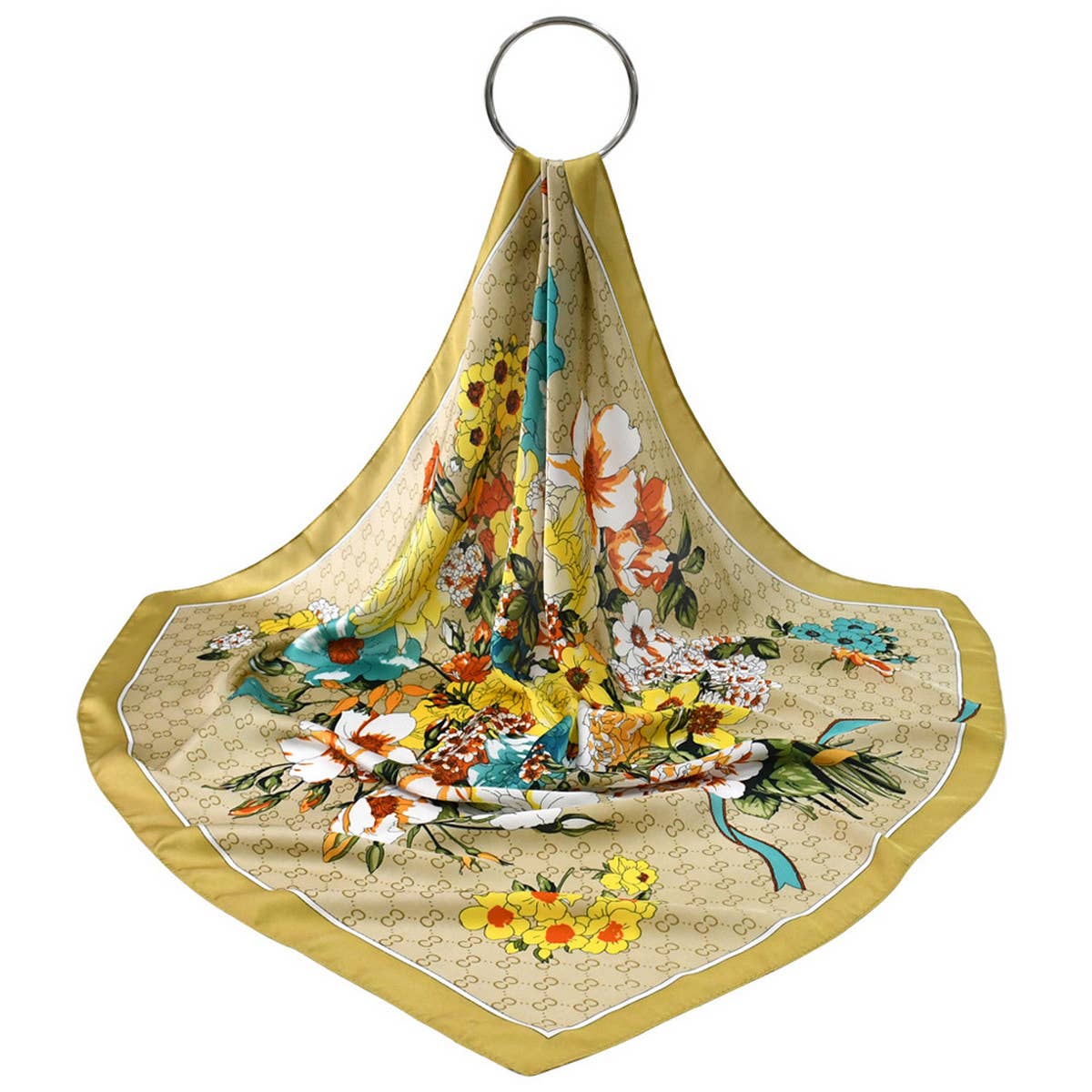 70cm Floral Satin Square Scarf for Work & Sun_CWASC1172