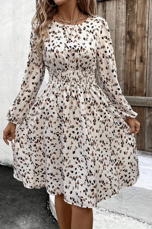 CWDSD8211_AUTUMN FRENCH PRINT LONG SLEEVE DRESS