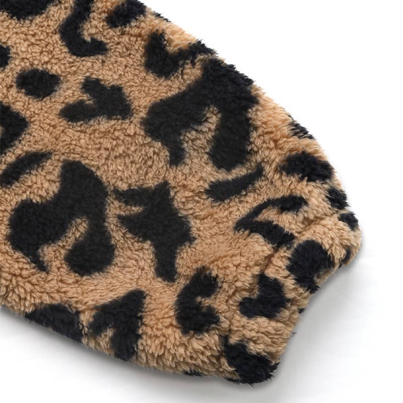 Leopard print color-blocked polar fleece coat