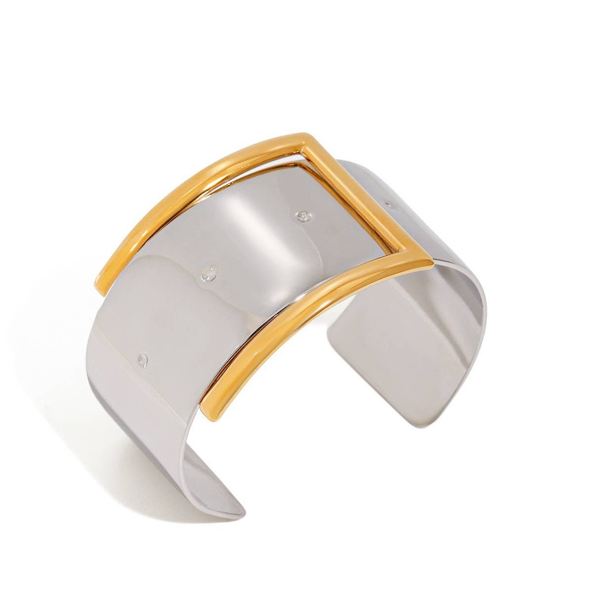 18K GOLD SILVER TWO TONE BELT BUCKLE OPEN BANGLE_CWAJE4725
