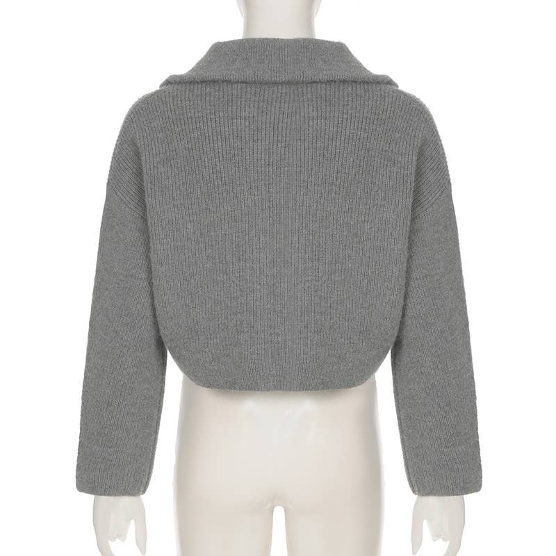 SOLID COLOR LAPEL DOUBLE ZIP LAPEL SWEATER COAT