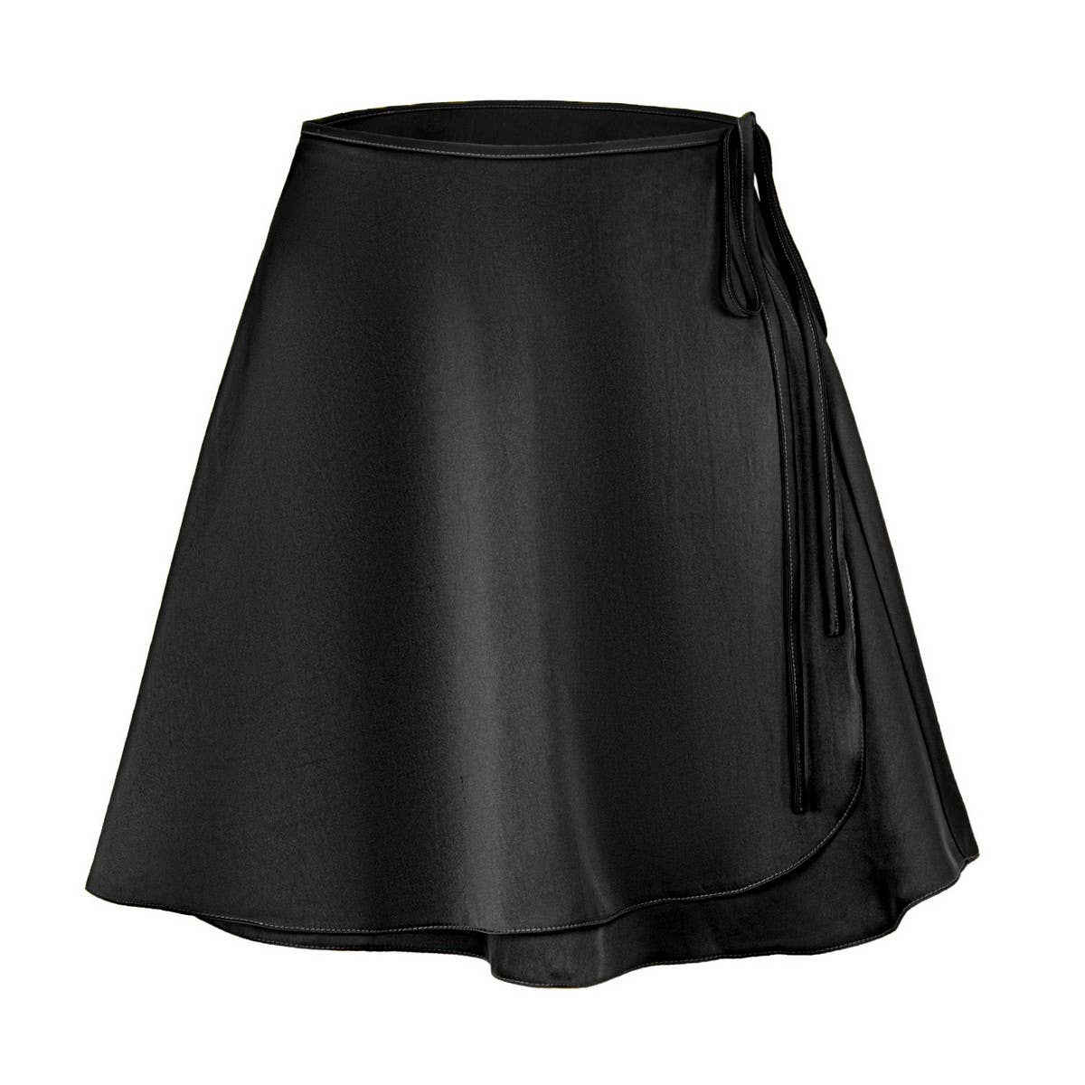 SATIN SKIRT HIGH WAIST TIE ONE PIECE A-LINE SKIRT