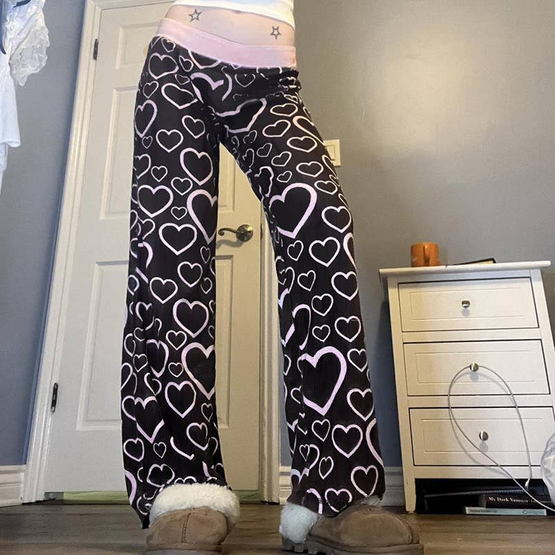 CASUAL LOVE PRINTED HIGH WAIST CASUAL PANTS