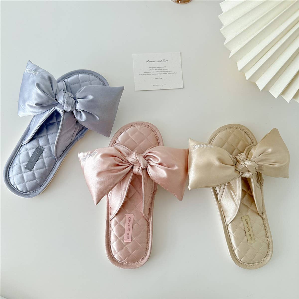 LETTER EMBROIDERED HOLLOW BOW HOME SLIPPERS