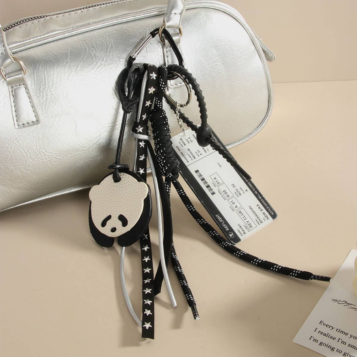 Vintage PU Panda Acrylic Tag Keychain Bag Charm