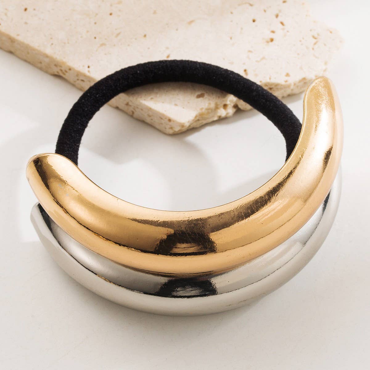 Boutique Metal Rhinestone Bow Elastic Hair Tie_CWAHA6180