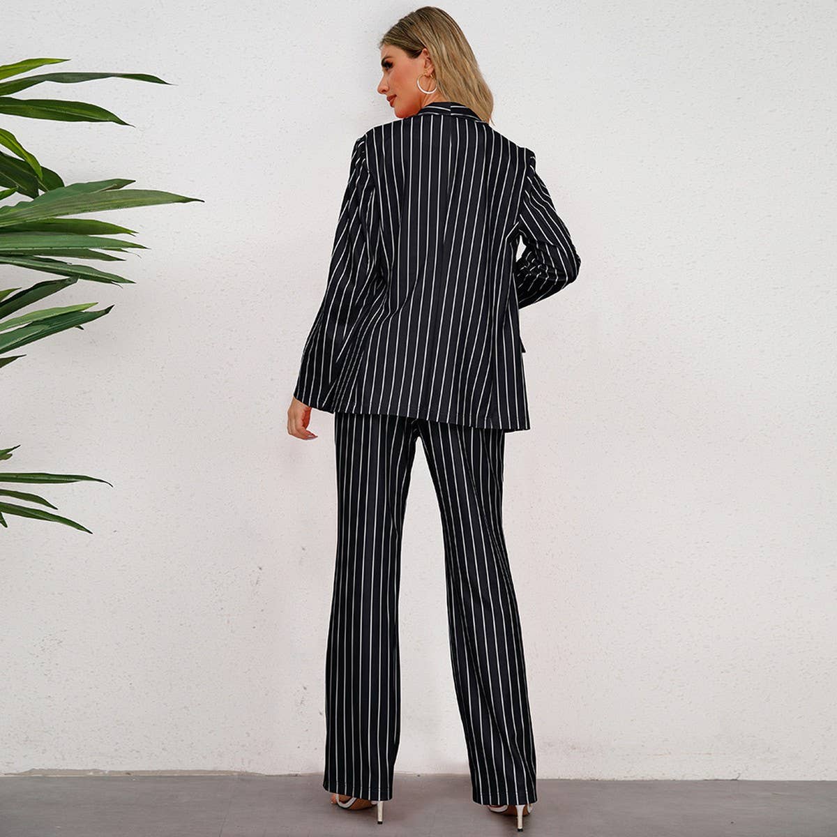 Wide-leg trousers casual striped suit two-piece