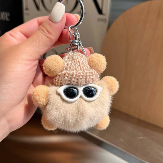 CUTE RABBIT FUR BRIQUETTES CAR KEYCHAIN PENDANT