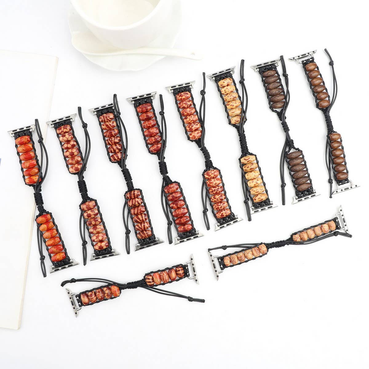 IWATCH9 WOODEN BEADS WAX ROPE STRAP Apple Watch9-1