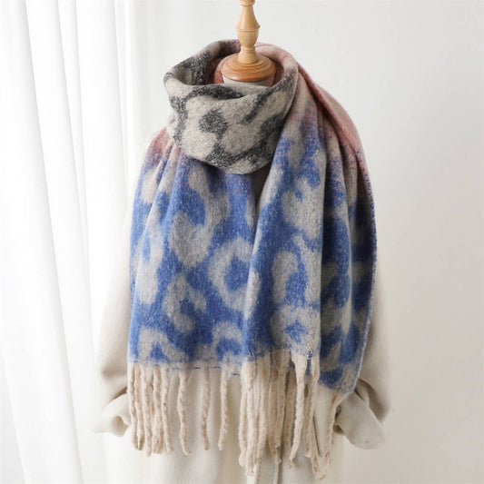 Colorful Leopard Gradient Scarf with Tassels