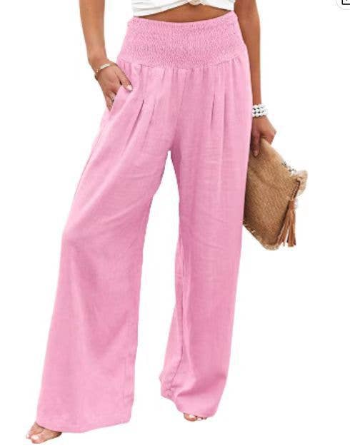 Cotton and linen loose-fitting wide-leg pants