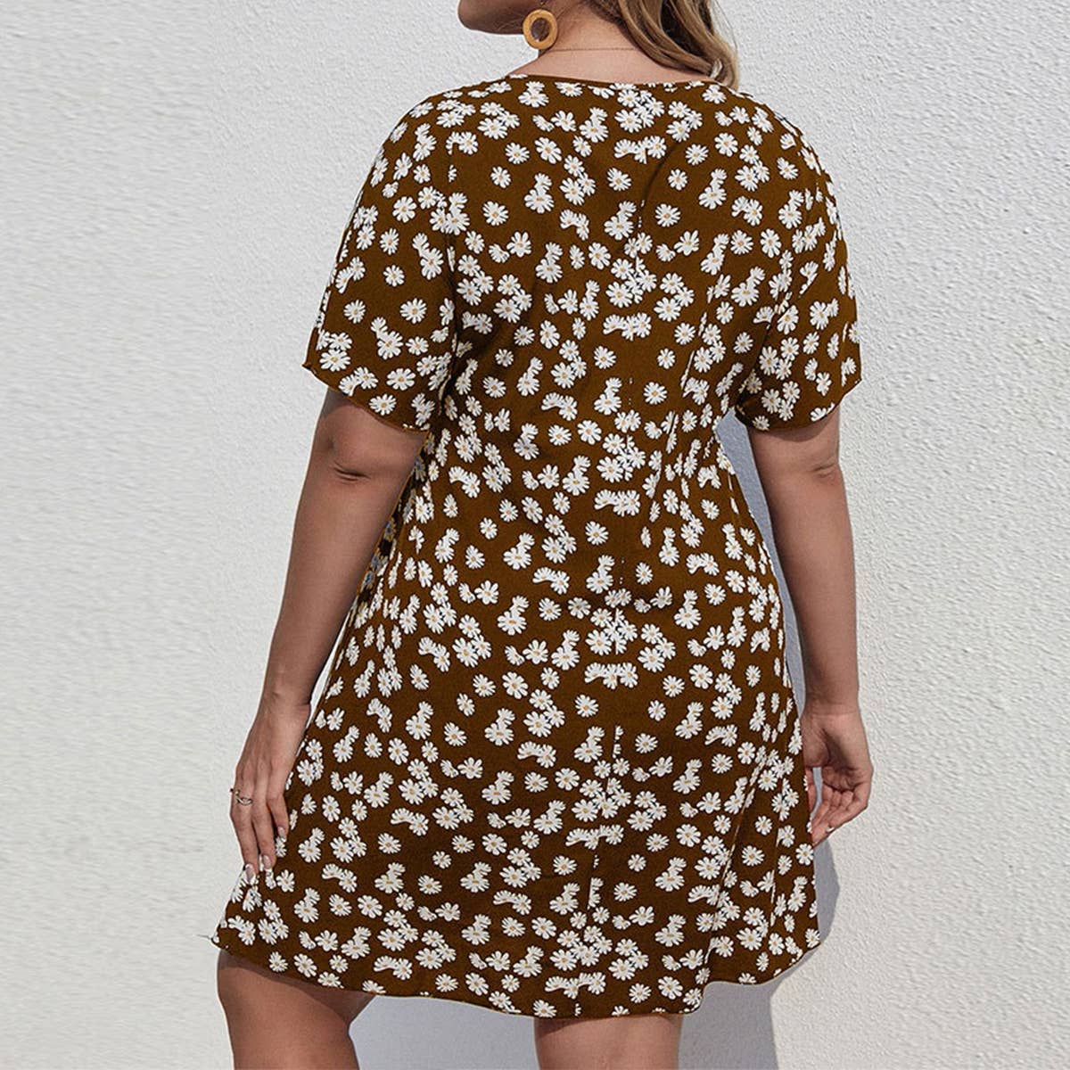 WAISTLINE HOLIDAY DAISY PRINT A LINE DRESS_CWDSD3303
