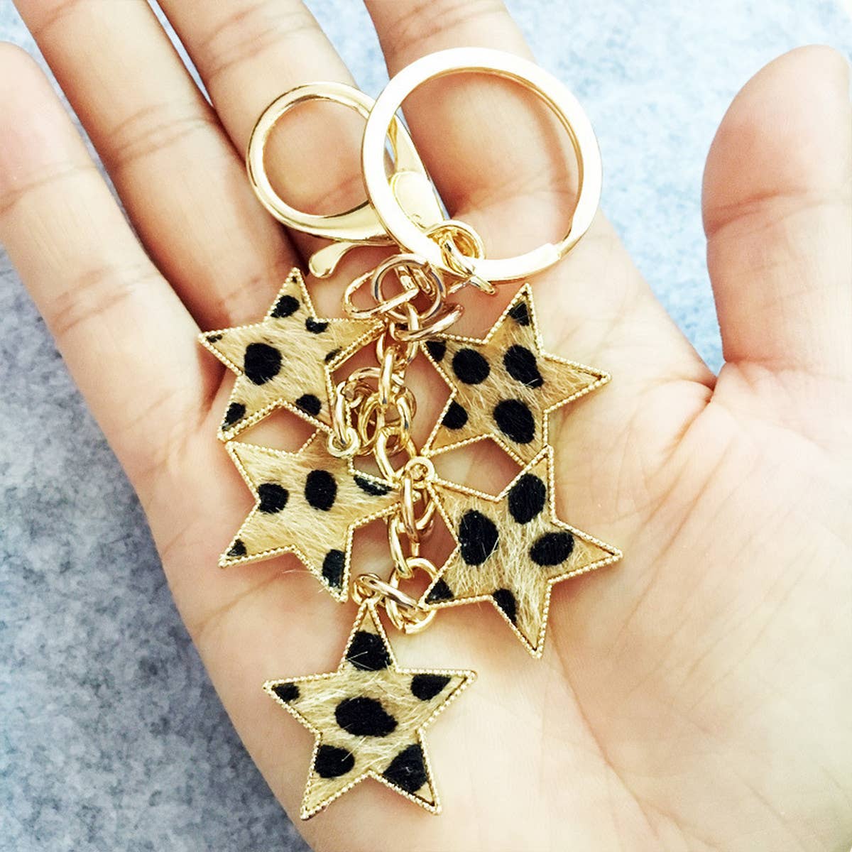 NEW LEOPARD PRINT FIVE-POINTED STAR KEYCHAIN