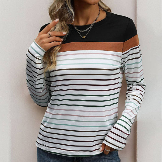 Long sleeve striped casual T-shirt