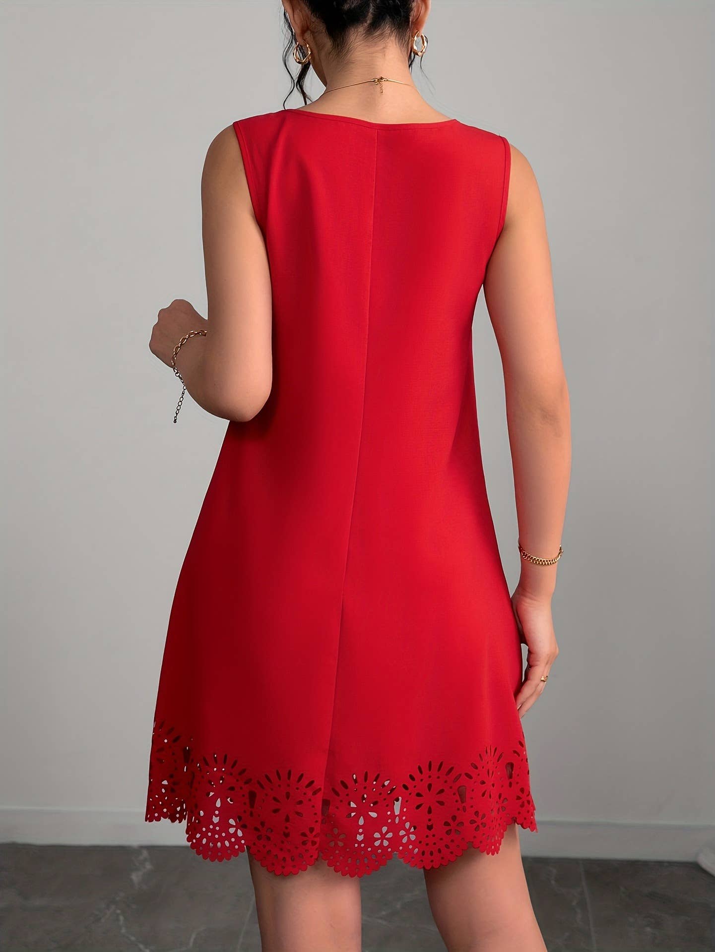 Solid-color round-neck vest floral A-line dress