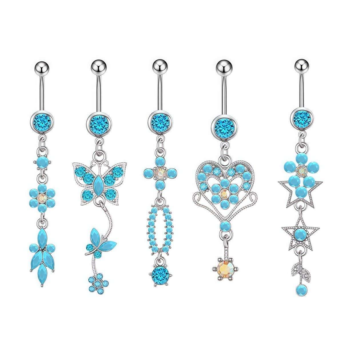 5Pcs Blue Turquoise Belly Button Rings Set_CWMM9452