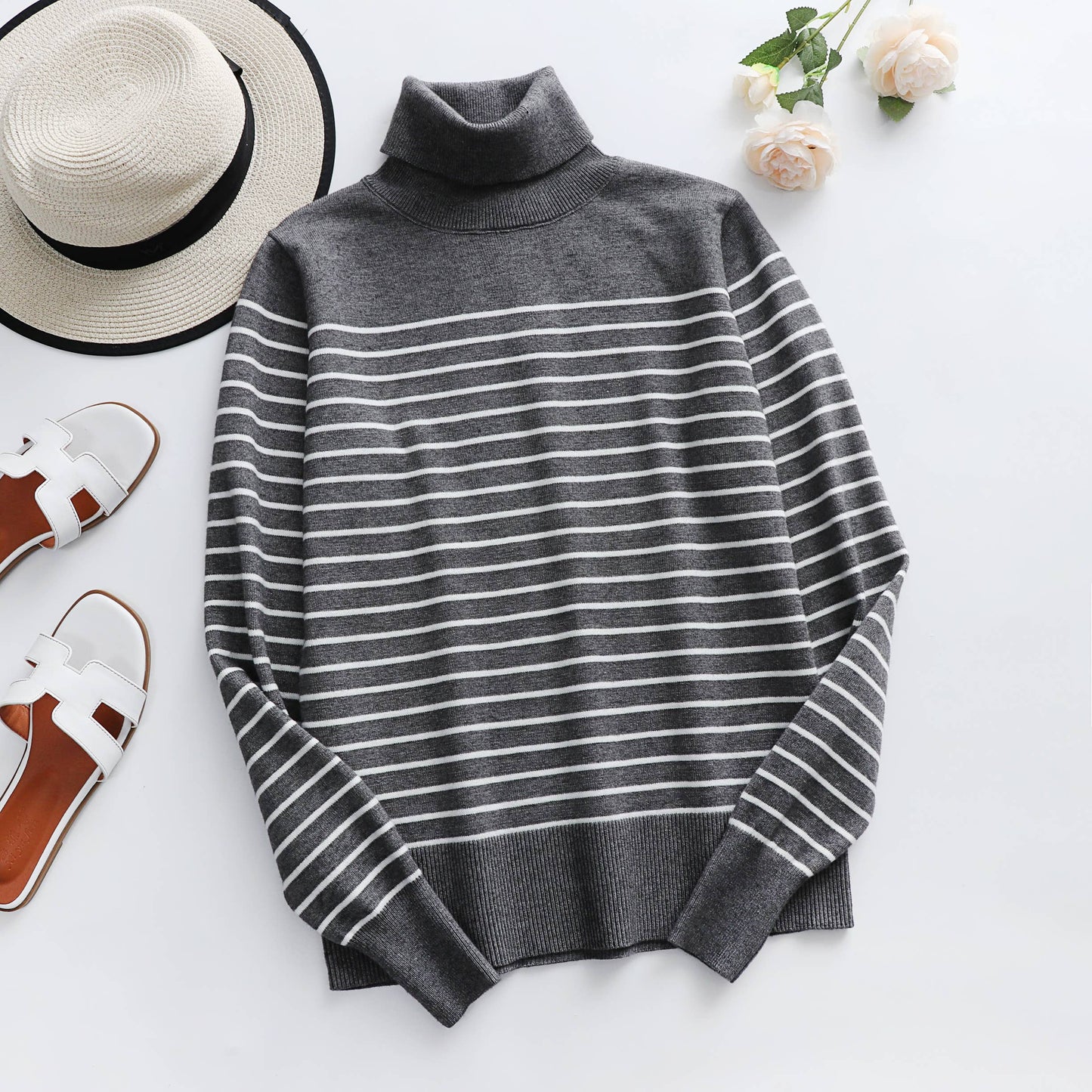 TURTLENECK STRIPED PULLOVER SWEATER
