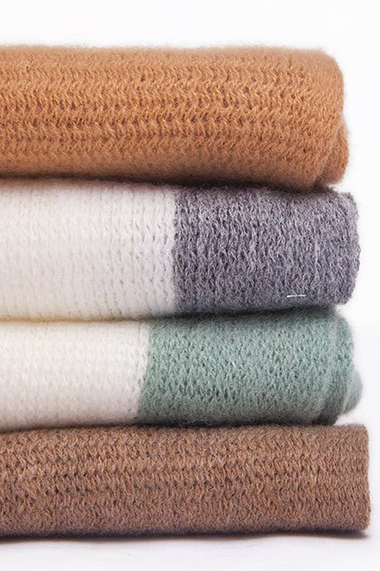 Colorblock Knit Scarf ? Long Fringe Winter Wrap