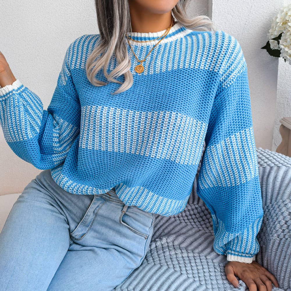 STRIPED LONG SLEEVE SWEATER IN CONTRASTING COLORS