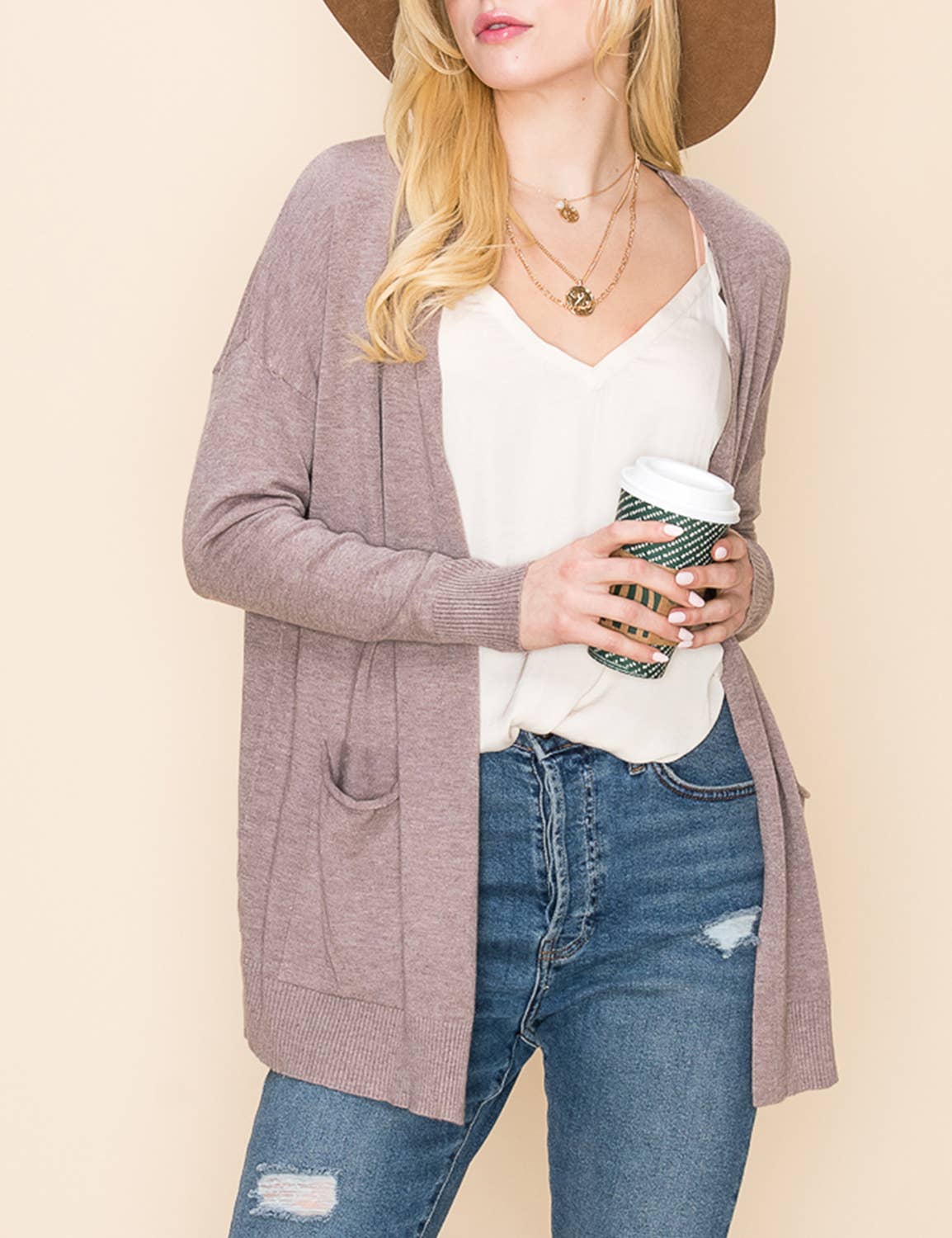 CWOSWL061_LOOSE FIT WITH POCKET SWEATER CARDIGAN_B30127