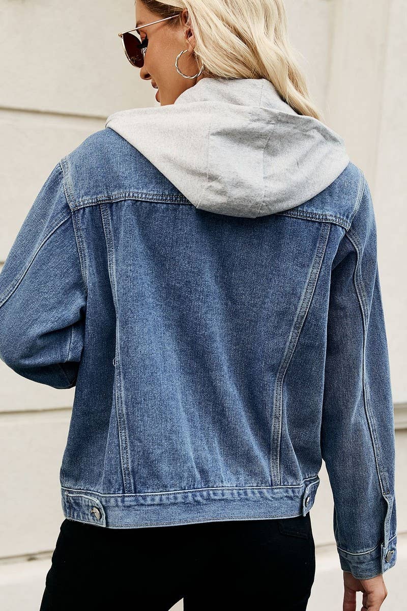 WASHED SHORT DENIM HOODED JACKET_CWJJ0102
