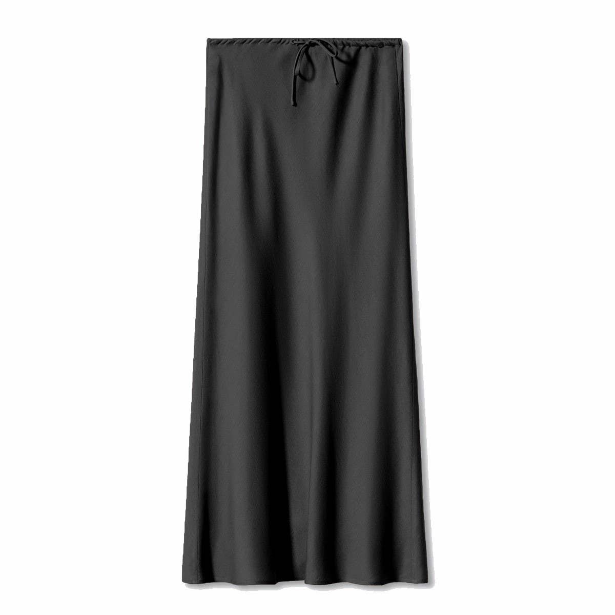SATIN LONG SKIRT HIGH WAIST DRAWSTRING SKIRT_CWAB4792
