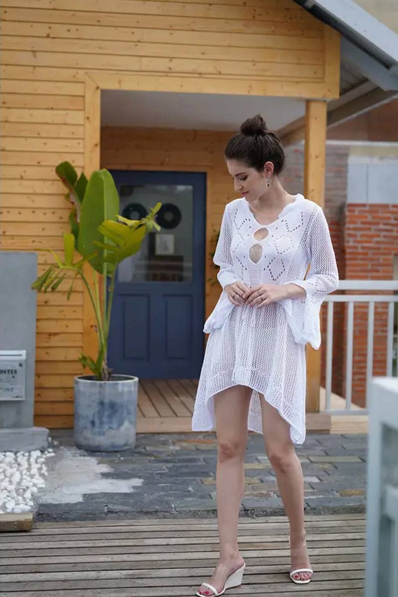 CWDSD7356_HOLLOW CROCHET BEACH VACATION KNIT CARDIGAN