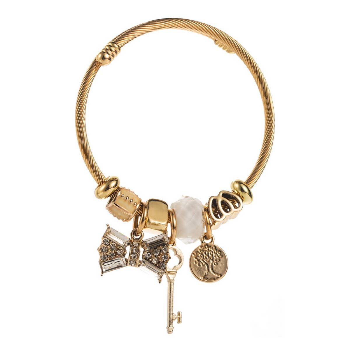 Gold Crystal Bow Charm Bracelet for Women