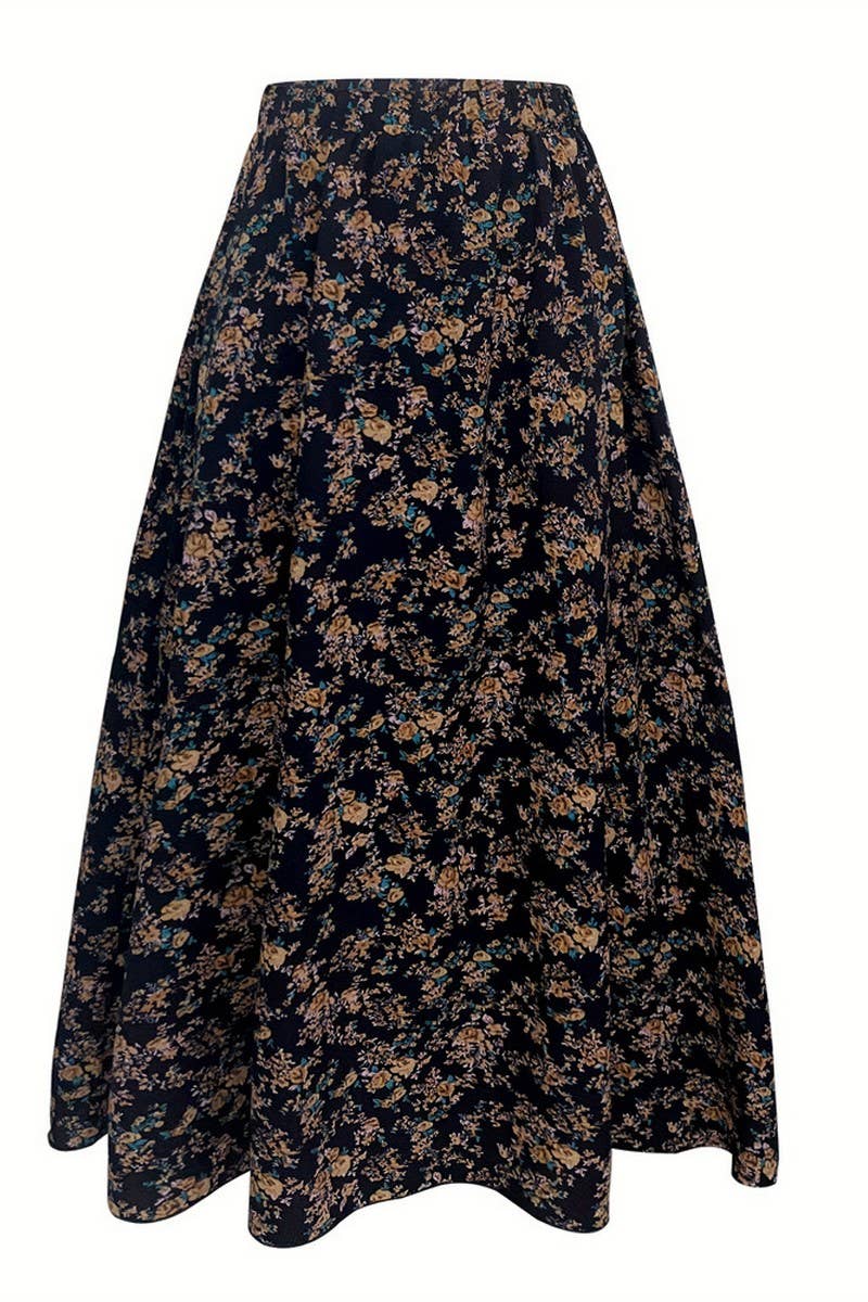 CWBLS0446_LADIES ELEGANT COMMUTER PLEATED FLORAL SKIRT