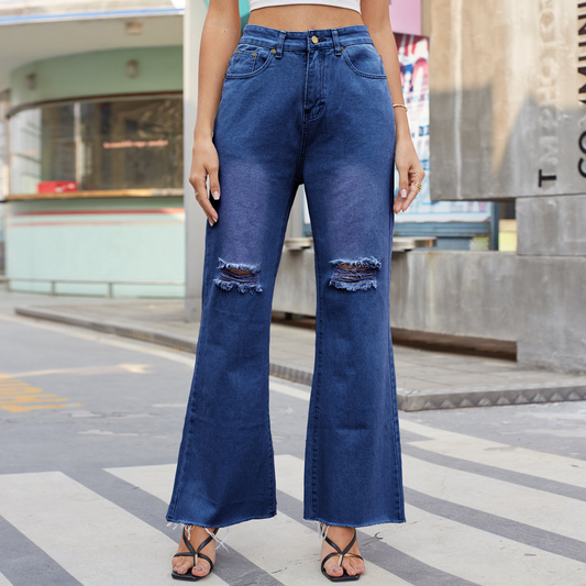 Wide Leg Distressed Jeans ? Micro Flared Style