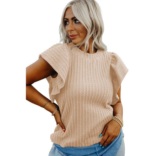 Stylish solid textured crew-neck knitwear