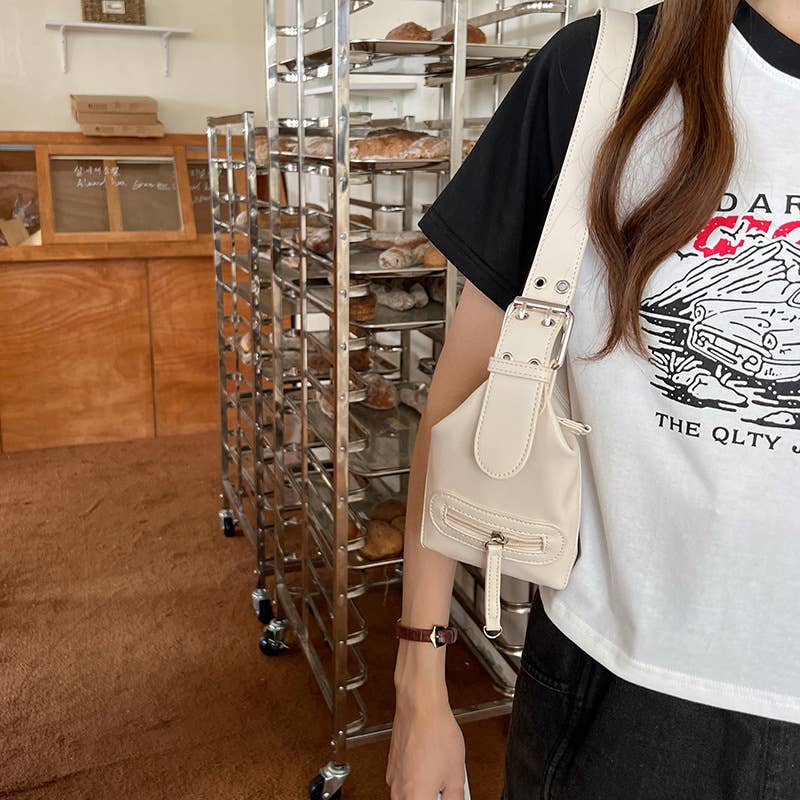 Leather zipper single-shoulder crossbody bag