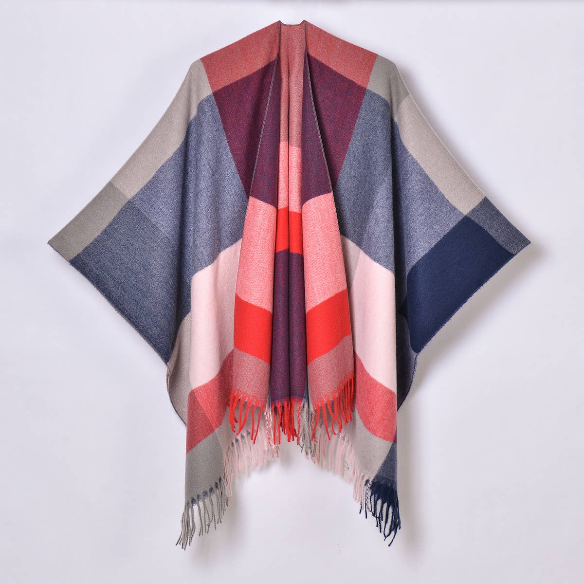 SIMPLE TASSEL MULTI-COLOR LARGE PLAID SHAWL_CWASC0942