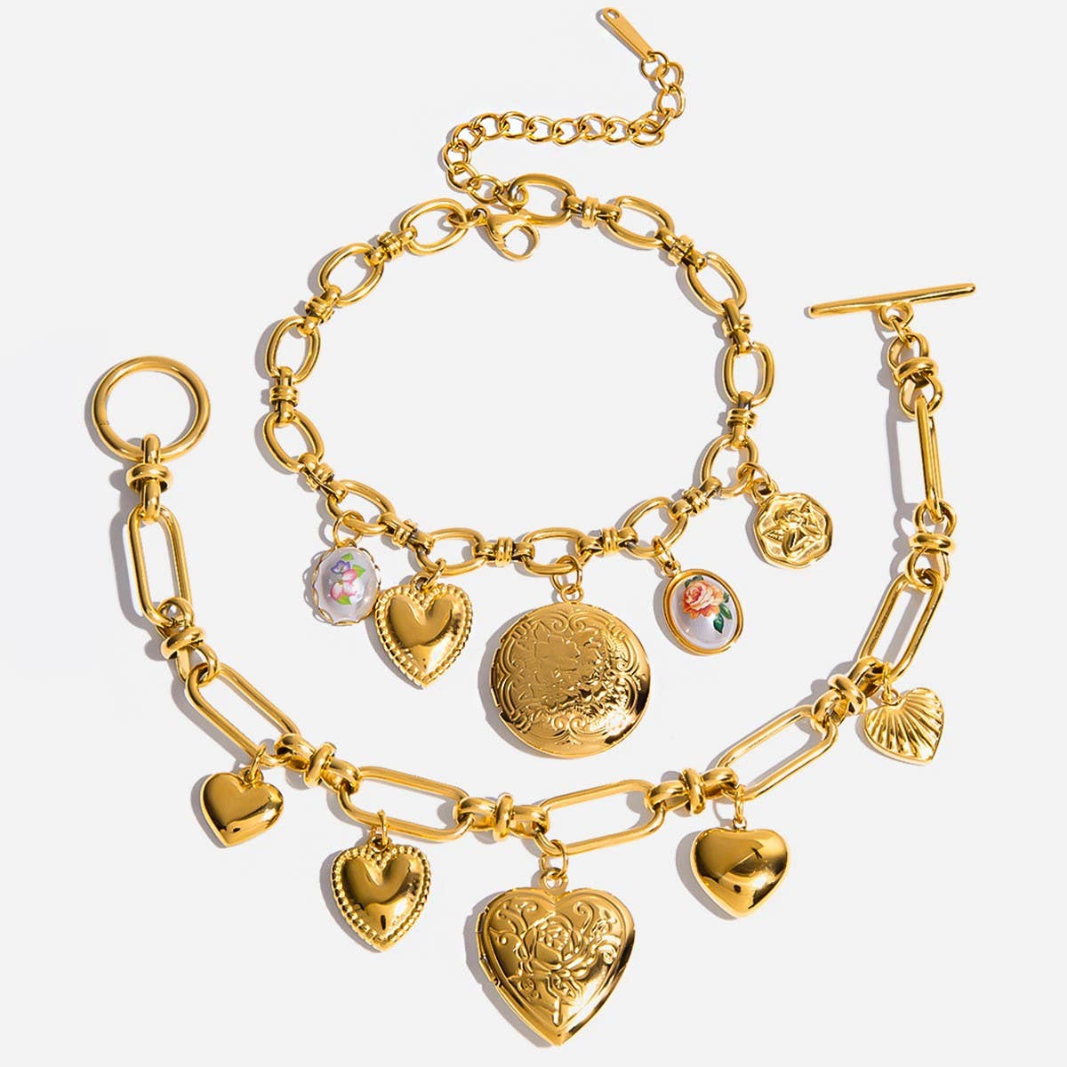 Sweet 18K Gold Pearl Angel Heart Photo Bracelet