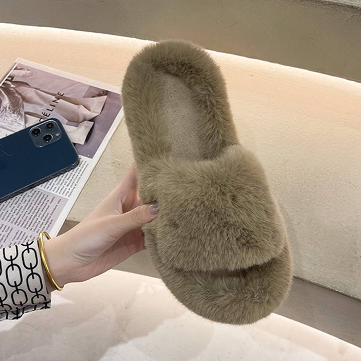 WEAR A THICK BOTTOM OF PLUSH SLIPPERS OUTSIDE