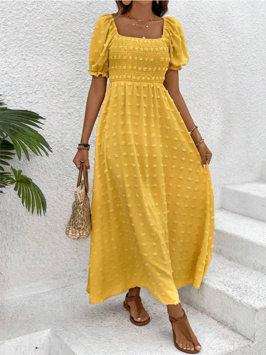 Solid color swiss polka dot square collar dress