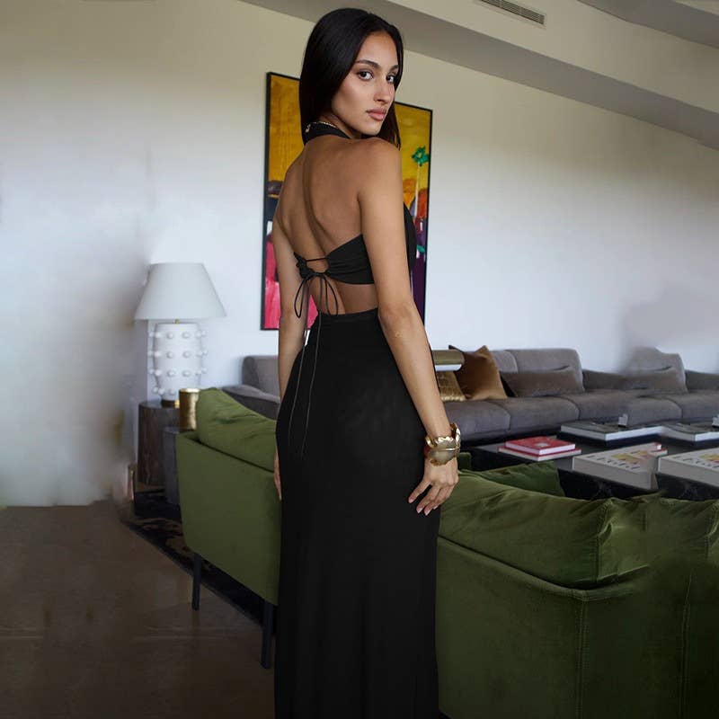 Sexy backless waist-tie fishtail dress