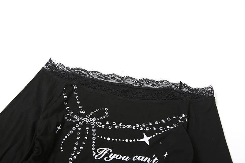 FASHION LACE LETTER-PRINTED LONG SLEEVE TOP