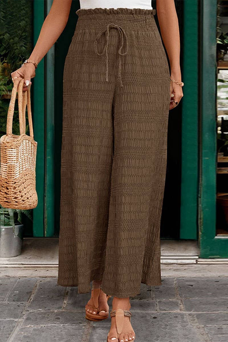 CWBLP0797_SOLID COLOR TEXTURED WIDE-LEG CASUAL PANTS