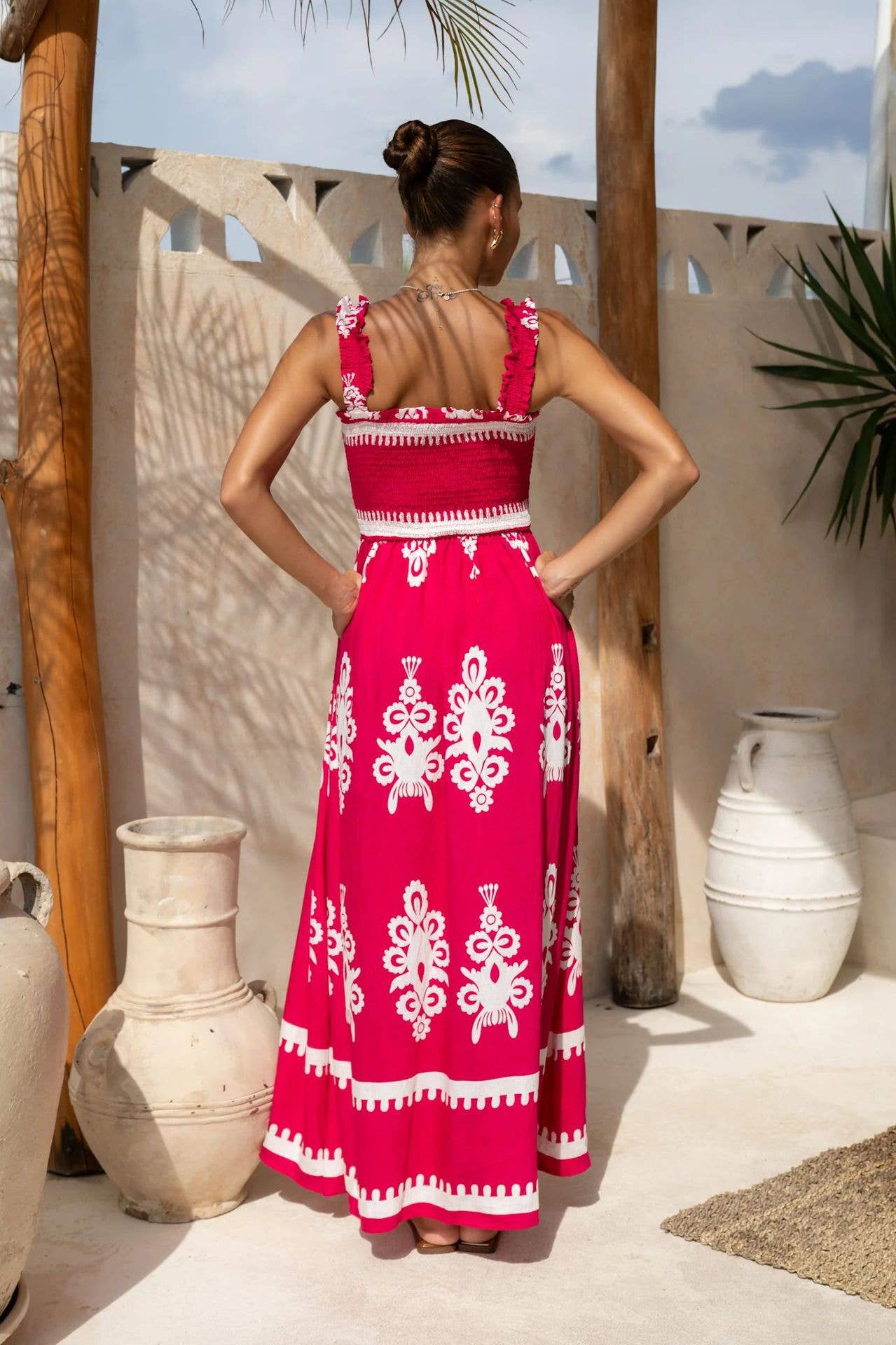 Ethnic-style printed loose-fitting halter dress
