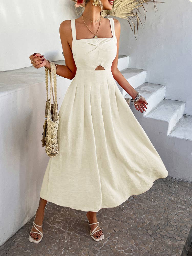 Holiday-chic solid color high-waisted dress