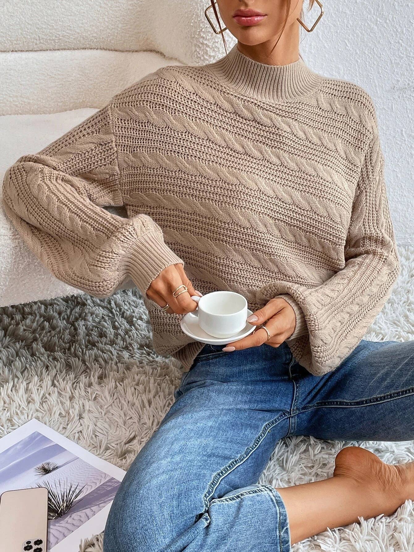 SOLID COLOR LOOSE CREW NECK PULLOVER SWEATER