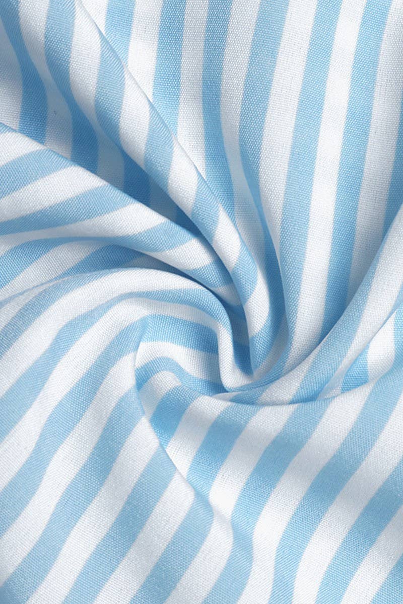 CWDMD5784_STRIPED PUFF SLEEVE COLLAR SUMMER MAXI DRESS