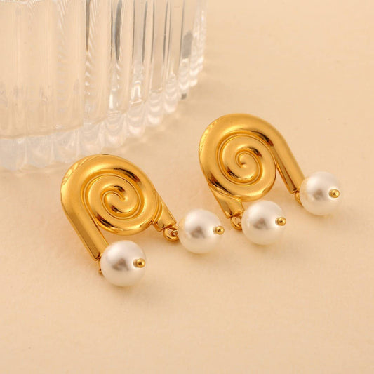 18K Stainless Steel Pearl Conch Stud Earrings_CWMM8916