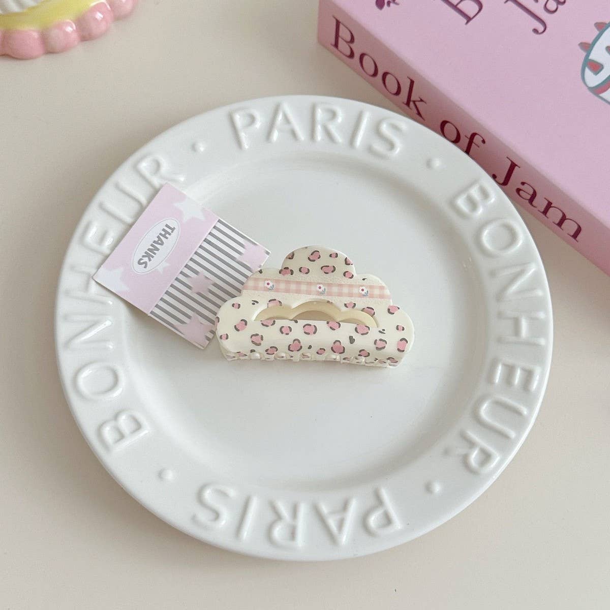 FLORAL CHECKERED BOW CLIP ACRYLIC HAIR ACCESSORIES