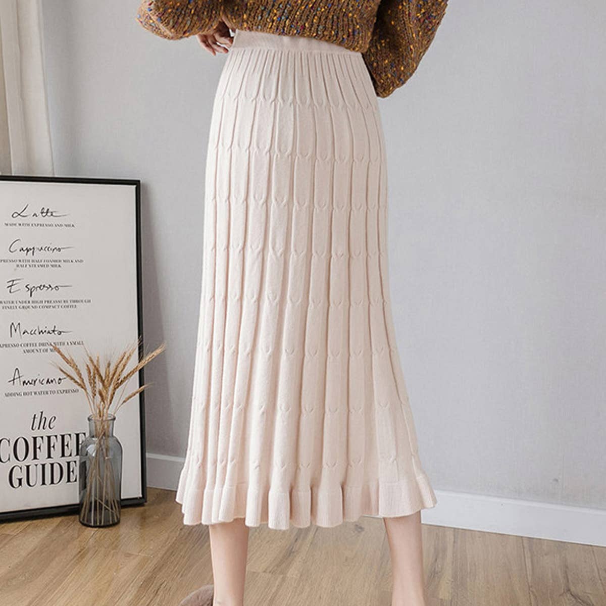 LONG STRIPED ALL-IN-ONE SLIM KNIT A-LINE SKIRT
