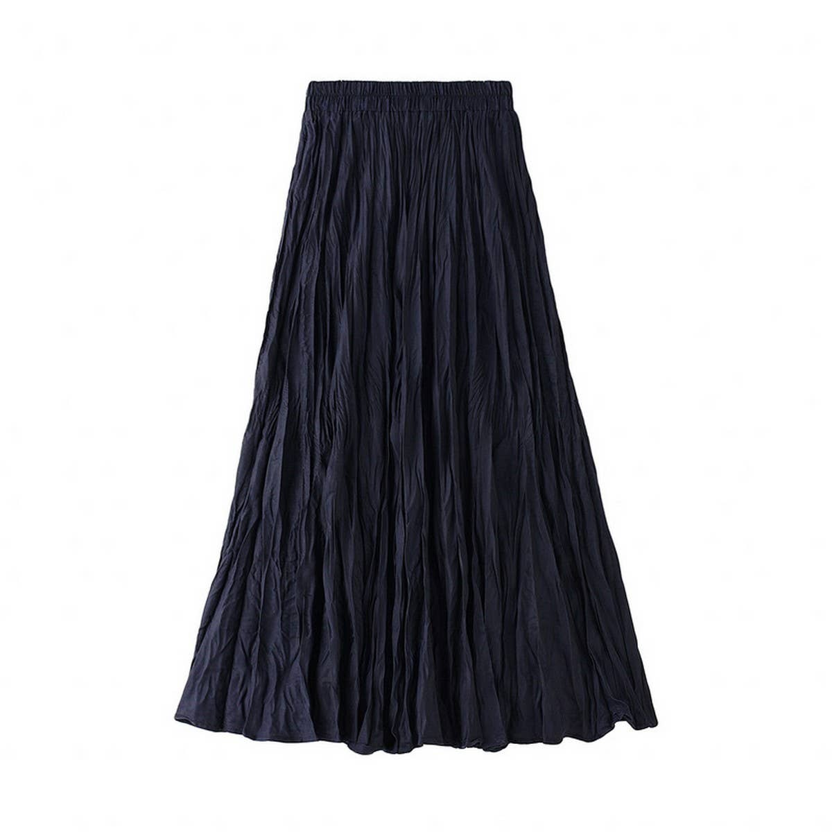 Ruched Pleated A-Line Midi Skirt